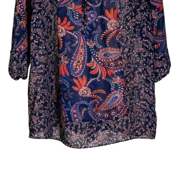 Chaps Ralph Lauren Women's Blouse Paisley V-Neck Puff Sleeve Boho Peasant Top PM - Picture 7 of 9